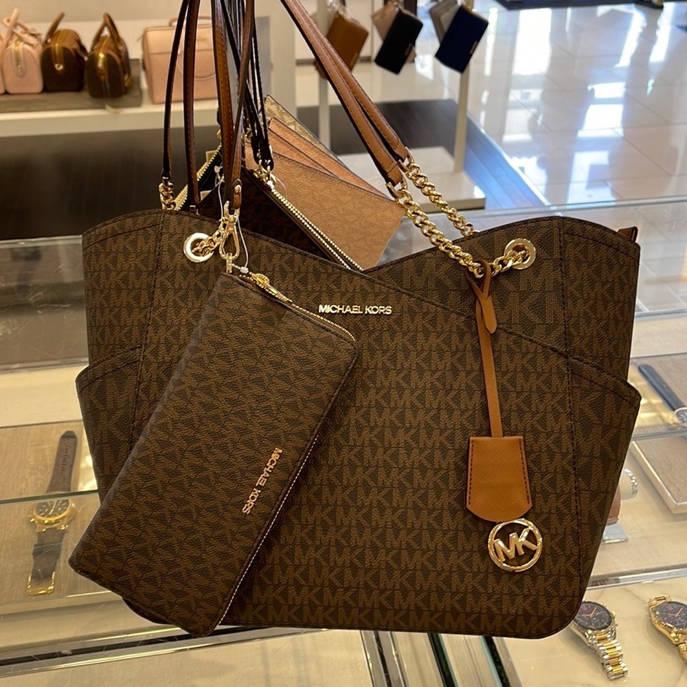 MICHAEL KORS LG X CHAIN SHOULDER TOTE &  JST Large Travel CONTINENTAL Wallet